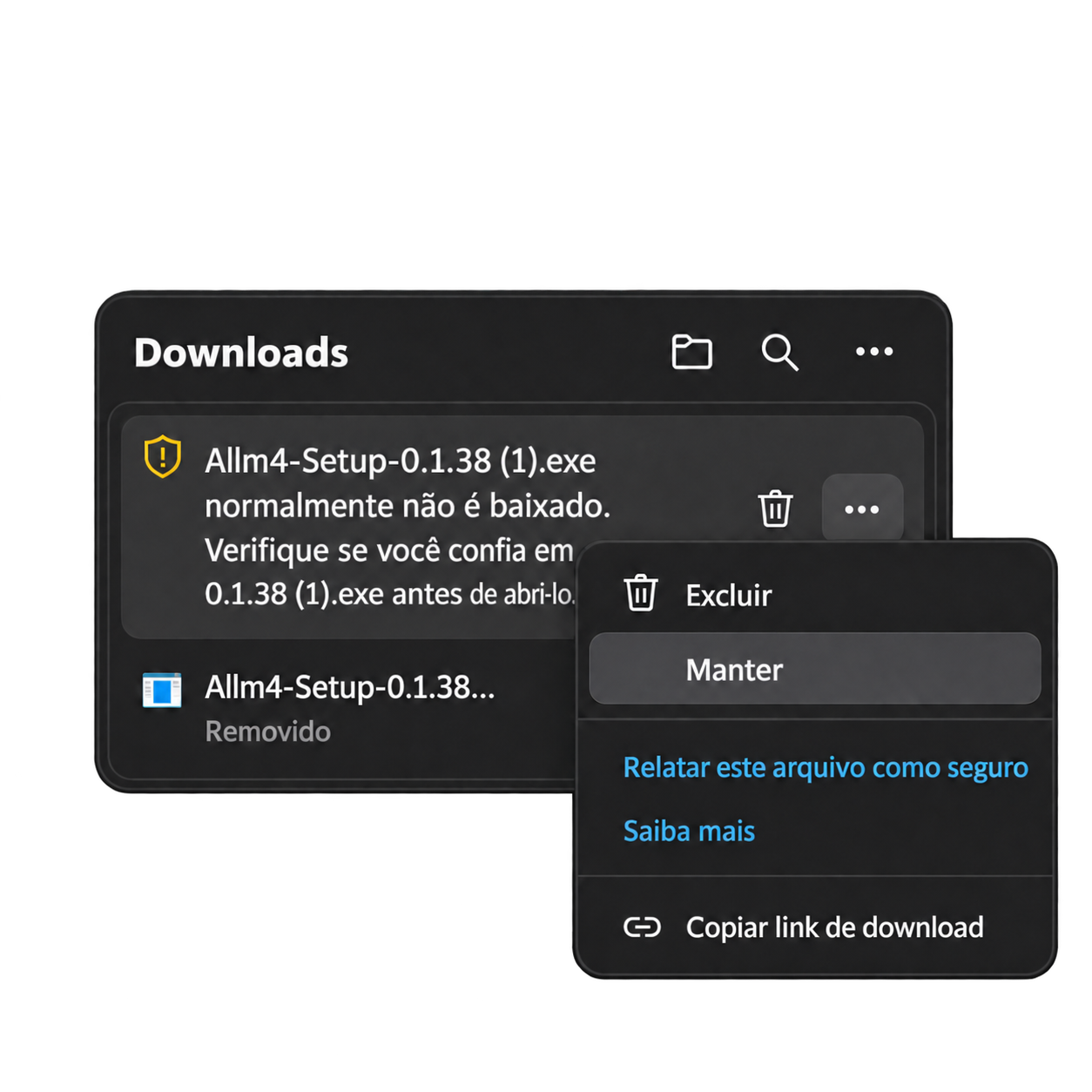 Segundo aviso de download com a opção Manter